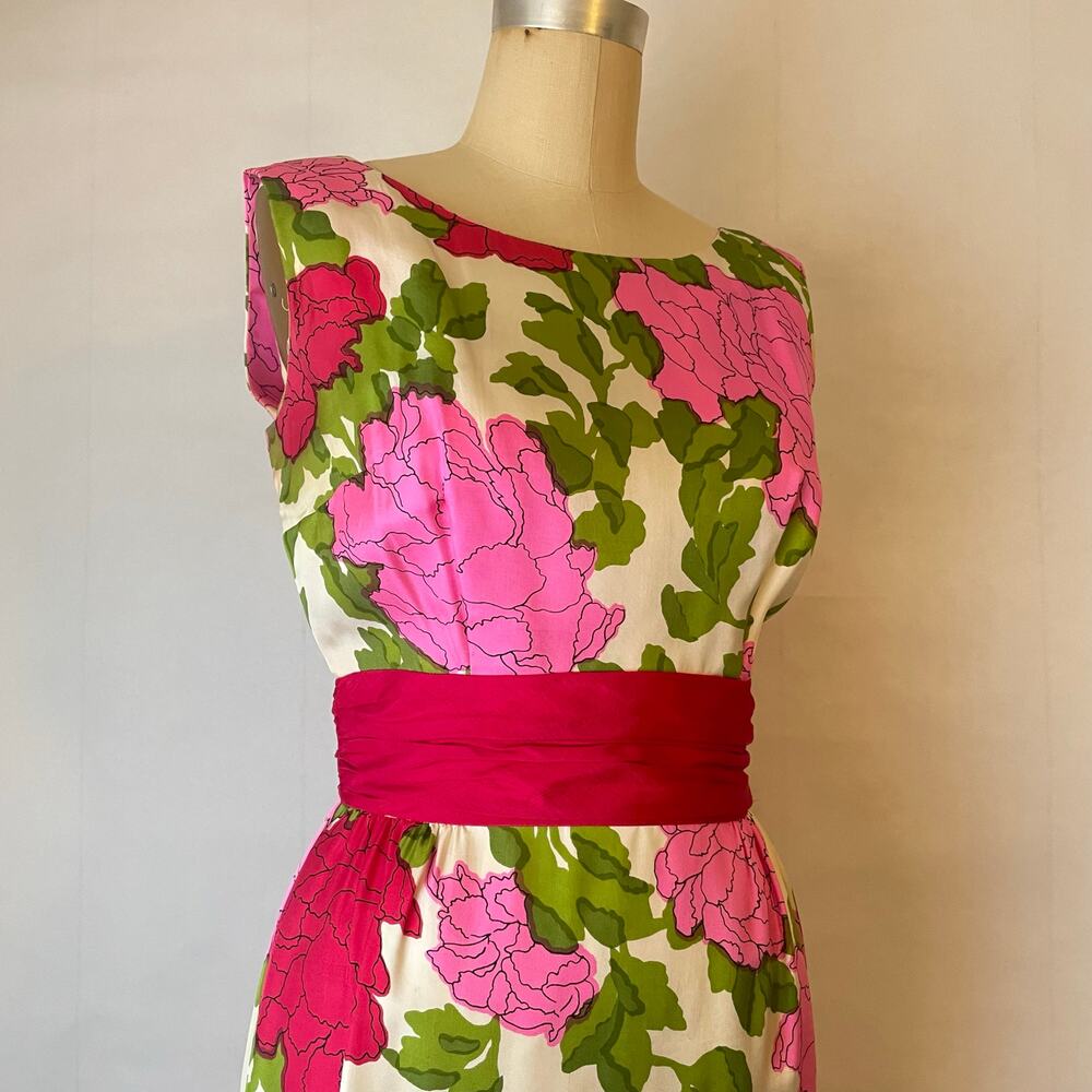 Vintage Ben Barrack 50s 60s Silk Floral Sheath Dress Bolero 2pc ILGWU Pink - Picture 5 of 11